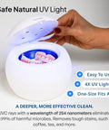 ShinePod Ultrasonic Retainer Cleaner With UV Light For Dental Pods Quick 5 Minute Deep Clean Bacteria Virus Plaque Removal Chemical Free Sanitizer For Braces Retainers And Aligners open white pod with UV light and aligners