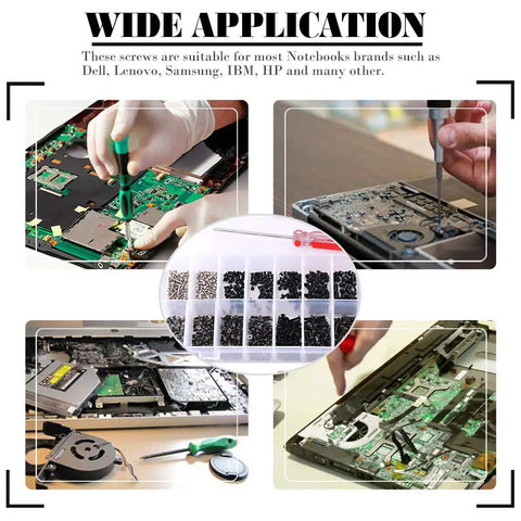 Slick Pro Level 880 Piece Laptop Screw Replacement Kit With Extra Phillips Driver For Universal Notebook Pc Builds and No Hassle Fixes Across Hp Dell Lenovo Toshiba And Sony Models in use with tools.