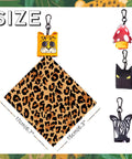 Set of 4 leopard-print double-sided microfiber eyeglass cleaning cloths, each 17x17 cm, with attached keychain clips