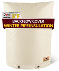 Insulated Backflow Cover For Outdoor Irrigation Valves No Fuss All Season Weatherproof Sprinkler Cover Pouch Keeps Your Backflow Preventer Protected In Winter Or Sun 16 Inch Wide By 20 Inch High Sand front view.