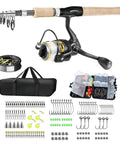 Telescopic Carbon Fiber Fishing Pole Combo Kit With Reel 6.9 Ft Travel Rod Set 145Pcs Accessories 100M Line 12 Plus 1 Ball Bearings Spinning Reel Comes With Carry Bag For Saltwater And Freshwater Fishing showcased with accessories and carry bag.