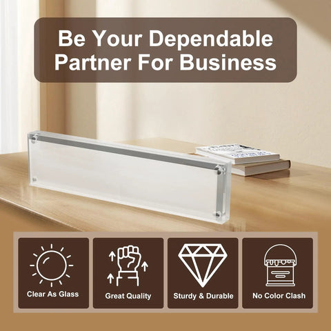 Acrylic Desk Name Plate Holder For Office 2x8 Inch Double Sided Block Clear Table Sign Stand for desk display