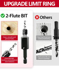 Top Shelf Countersink Drill Bit Set With Adjustable Depth Stop And Ball Bearing Guide For Woodworking, 2-flute bit design for smooth holes.