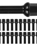 Twenty Premium 14x1.5 Extended Lug Bolts With A Robust Forty Millimeter Long Shank And Sixty Four Millimeter Overall Length Engineered For Vw Vehicles And Wheels Using Smooth Ball Seat Fitment Built Tough For Street Cruising And Show Level Rig Upgrades in black.