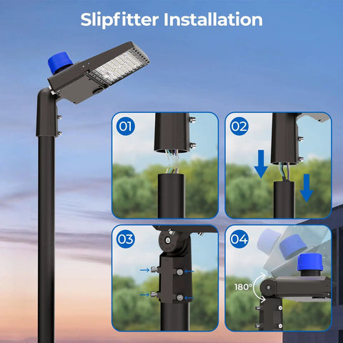 200W LED Parking Lot Light Outdoor With Dusk To Dawn Sensor slipfitter installation guide, 32000 Lumen, IP65 Waterproof