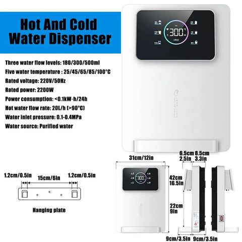 Wall Mounted Water Dispenser With Child Lock Five Temperature Settings Three Volume Levels 2200W Hot Water On Tap