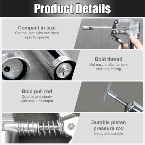 Mini Grease Gun 3000 PSI Heavy Duty Pistol Grip With 9.8 Inch Flexible Hose And 5.9 Inch Rigid Extension For 3 Oz Cartridges details