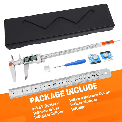 All Metal 12 Inch Digital Caliper Measuring Tool with Large LCD Screen Inch Metric Fraction for Home DIY Projects Includes Spare Batteries Back Cover Ruler and Screwdriver