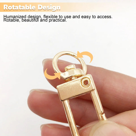 Close-up of Top Tier Gold Metal Lobster Claw Clasp demonstrating rotatable design, 360 swivel action for keychains.