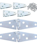 Heavy Duty 6 Pack T Hinges With Mounting Screws For Barn Doors And Gates, steel construction, pre-drilled holes, screws included.