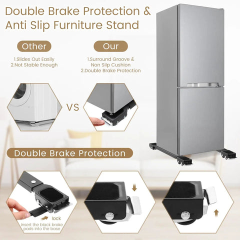 Heavy Duty Appliance Rollers For Washer And Dryer, showing double brake protection and design for stability.