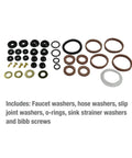 Home Washer Repair Kit With 42-Piece Rubber Washer Set, Varied Metric And Inch Sizes displayed with multiple washers and screws