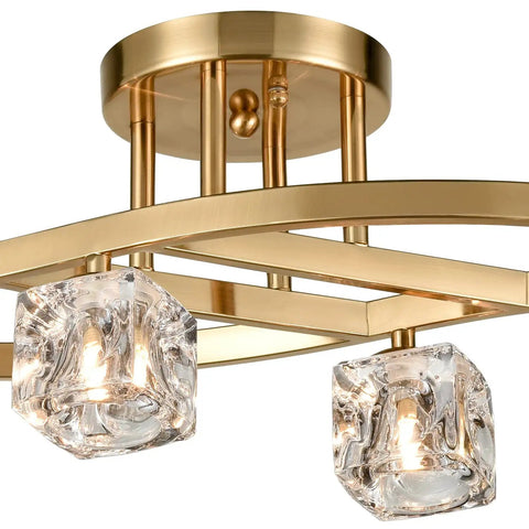 Modern Crystal Ceiling Light Fixture With Brushed Nickel Finish And Ice Cube Glass Shades, 2-light semi flush mount detail