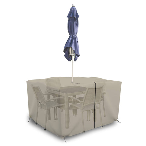 Heavy Duty Square Table And Chair Set Cover With Umbrella Hole, 12 Oz Waterproof PVC Coated Polyester, All Weather UV Resistant