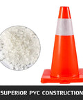 20 Pack 18 Inch Orange Traffic Cones With Reflective Collars And Durable PVC Base Perfect For Construction Sites Road Work Parking Hazards At Home Weather Resistant, featuring PVC material close-up.