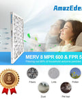 4 Pack 10x10x1 Air Filter MERV 8 For HVAC AC Furnace Pleated Replacement, woman breathing clean air with filter illustration
