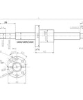 Technical drawing of Rock Solid SFU1605 RM1605 Ball Screw Kit 16mm By 600mm with dimensions and specifications.