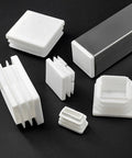12 Pack White Square Tube Plugs For Furniture Legs And Frame Ends, PP Inserts Cap Hollow Tubes On Black Background