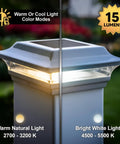 Imperial Solar Post Cap For 4x4 Posts White With High Output LED Lights showing warm and cool light modes