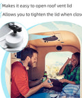 Couple inside camper with Manual Lift Roof Vent Knob Kit for 4000R 5000 RBT and 8000 Series Fantastic Roof Vents close-up