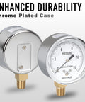 Low Pressure Gas Line Gauge With Capsule System, 0 To 15 Inches Of Water Column, 2.5 Inch Dial, One Quarter Inch NPT Lower Mount, Chrome Plated Case