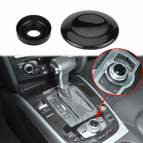 Drop In Navigation Button Joystick Center Console Cover For Audi A4 A5 A6 Q5 Q7 S4 S6 A8 S8 2004 To 2015 Replacement Knob 8K0998068 8K0998068A Easy Install Seamless Fit shown installed and separate.