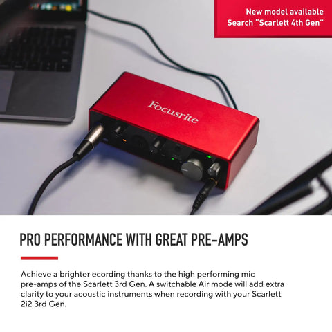 Scarlett 2i2 3rd Gen USB Audio Interface for Recording Songwriting Streaming and Podcasting with Pro Preamps Air Mode