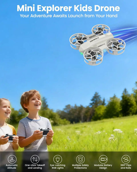 Children enjoying Mini Drone For Kids With 360 Degree Flips, LED Lights, And Easy Flight Features, RC Quadcopter outdoors