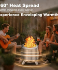 Group enjoying a bonfire with a smokeless outdoor fire pit, 15 inch stainless steel design, for camping and backyard bonfires.