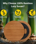 14 Inch Bamboo Lazy Susan Turntable Organizer For Kitchen Cabinets And Countertops shown on a bamboo background.