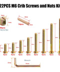 All In One Crib Screws And Nuts Kit For Beds Chairs And Furniture With Barrel Nuts And Wooden Dowel Pins Wrench Included 54 Pieces