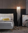 Silver Crystal Floor Lamp In S Shape With Chrome Finish, Romantic Modern Chic Vibe Lighting, Clear Crystal Raindrop Detailing