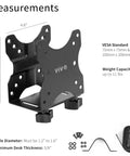 Slick And Durable Mini PC Mount Bracket Providing A Rock Solid VESA Under Desk And Monitor Arm Computer Holder For Thin Client CPU Docking Station No Sweat Setup Black with measurements.