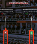 Power Circuit Probe Tester for 6V To 24V DC Systems showing LED polarity identification with red and green lights.