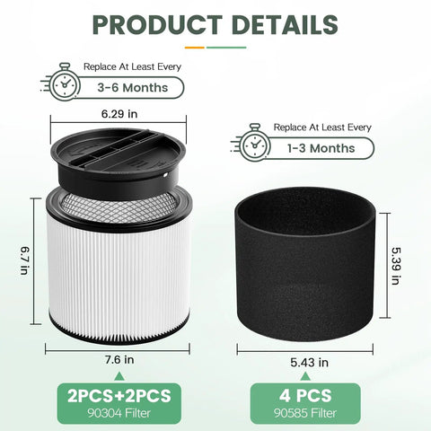 Product details of Must Have Replacement Filter Kit For 5 Gallon And Larger Wet Dry Vacuums Compatible With 90304 90350 90333 90585