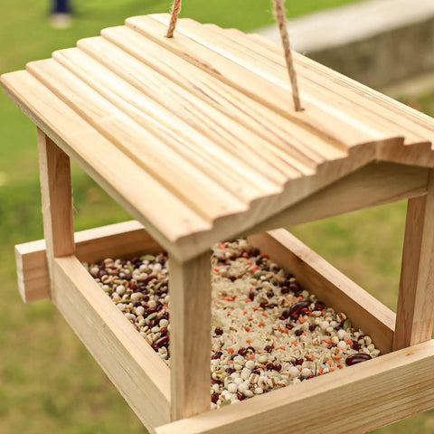Outdoor Wooden Bird Feeder For Hangin Attracts Cardinals Finches Bluebirds Mealworm Ready Easy Clean With Hemp Rope Durable