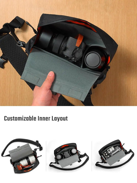 Backpack Camera Gear Organizer Insert With Flexible Modular Panels And Magnetic Flap showing customizable inner layout.