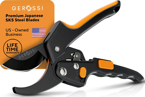 Heavy Duty Pruning Shears With Ratchet Cut For Easy Gardening, 3x Power To Tackle Thick Branches, arthritis friendly