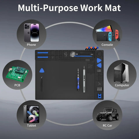 Large Soldering Mat Heat Resistant Up To 932 Fahrenheit With 17 Accessory Zones, 10 Screwdriver Slots, Magnetic Areas And 133 Compartments