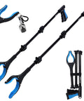 GrabRunner extra-long reacher grabber tool set with blue ergonomic grips; two extendable grabbers (38 in & 44 in)
