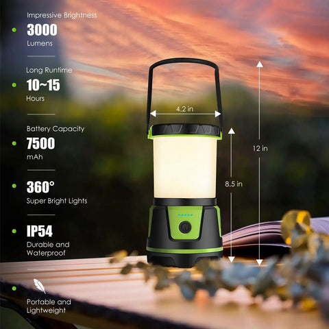 Beast Bright 3000 Lumen Rechargeable Lantern With 5 Light Modes, IP54 Waterproof, 7500mAh Battery, Portable Camping Light, Green