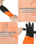 Heavy Duty Chemical Resistant Work Gloves showing hands pulling on gloves, size 11, latex material for chemical protection.
