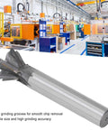 Dovetail cutter, 30mm, 60-degree, 6-flute carbide end mill with straight shank (close-up view)