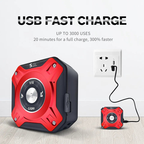 Two In One Laser Tape Measure With Level And Backlit LCD 131 Ft Laser Distance Meter 16 Ft Auto Lock Tape Ft In Fractions Mm Red shown USB charging