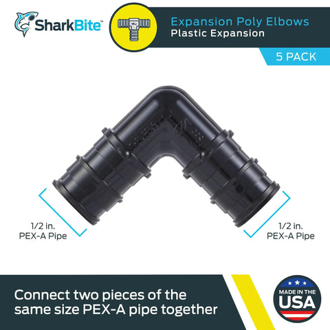 Half Inch PEX A Expansion 90 Degree Elbow Coupling For Plumbing Pack Of 5 Easy Install Plastic Fittings, front view
