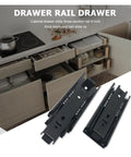 Heavy Duty Side Mounted Ball Bearing Drawer Slides Full Extension Telescopic Cabinet Runners Built Tough And Roll Smooth As Butter Quiet Steel Hardware Two Pack, shown in a kitchen with three-section design.