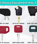 15 Piece Heavy Equipment Key Set Master Kit With Ignition And Operator Keys for excavators, loaders, tractors, skid steers visible