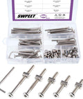 100 Piece Crib Hardware Screw Kit with nickel plated M6 hex socket head screws in various lengths, barrel nuts, Allen wrench