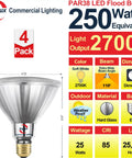 PAR38 LED Flood Light Bulbs 250 Watt Equivalent Ultra Bright 2700 Lumens Dimmable Full Glass Outdoor Waterproof UV Resistant