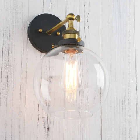 Industrial Vintage Slope Pole Wall Mount Sconce With 7.9 Inch Globe Milk White Glass Shade Antique Style Wall Light Fixture.